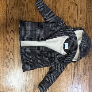 Zara Cream Sherpa-Lined Plaid Jacket with Black & Brown Checks